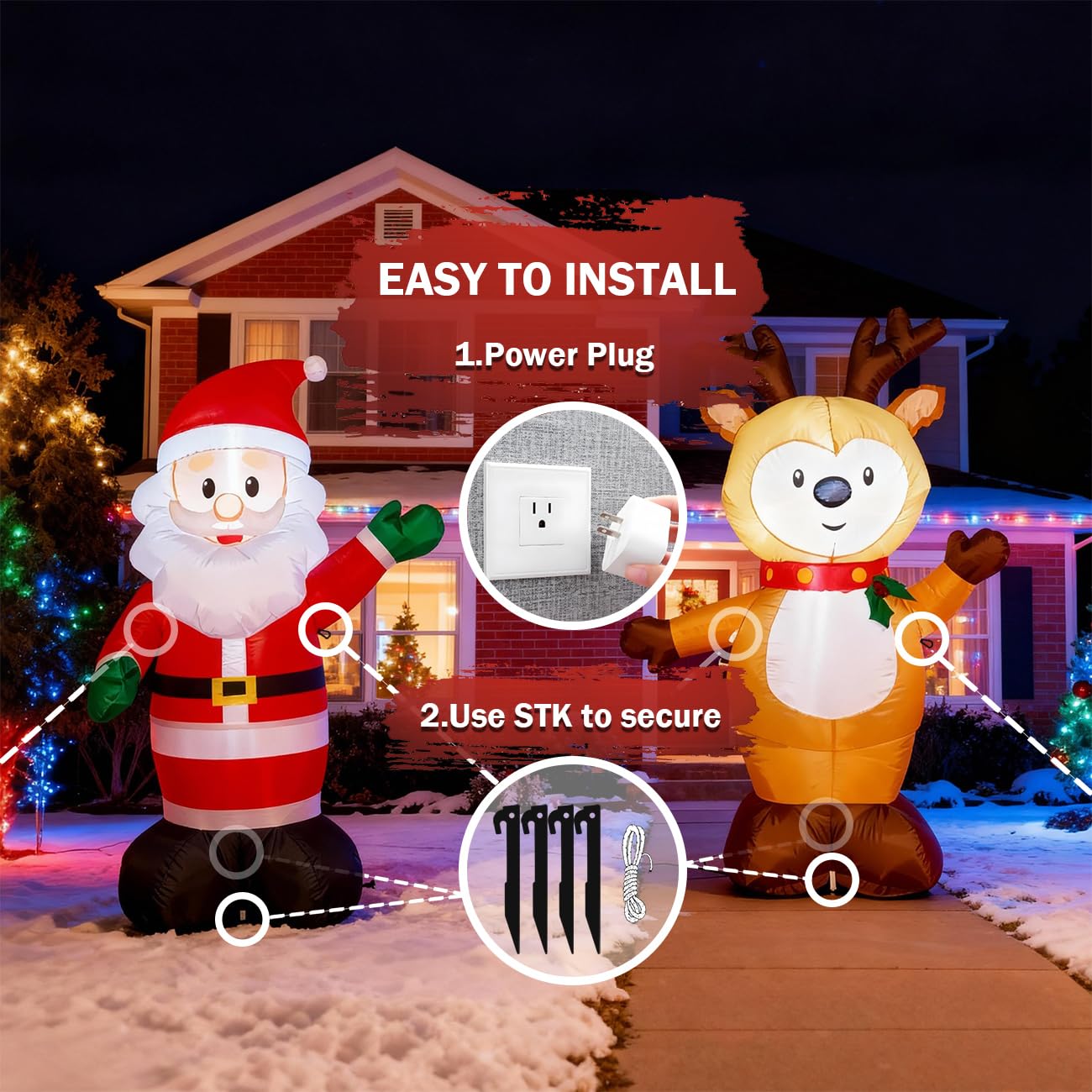 TYBEEU Ensemble gonflable Père Noël et renne 1,2 m Décoration de Noël gonflable pour l'extérieur