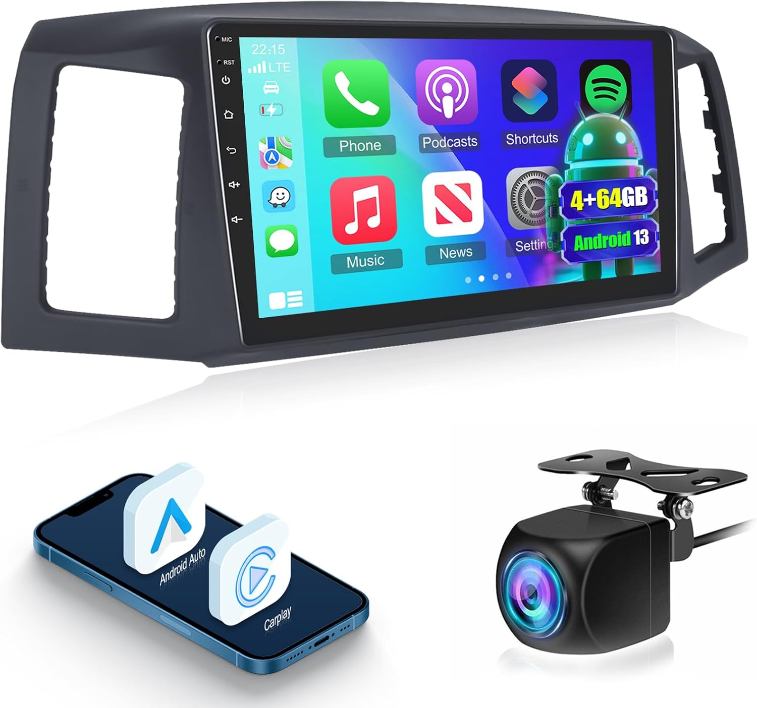 [4+64GB] Volxcereo Car Radio for Jeep Grand Cherokee 2004-2007, 10.1 inch Android 1280P Touchscreen Stereo with Carplay & Android Auto, WiFi 6, Bluetooth, GPS, FM/RDS, SWC