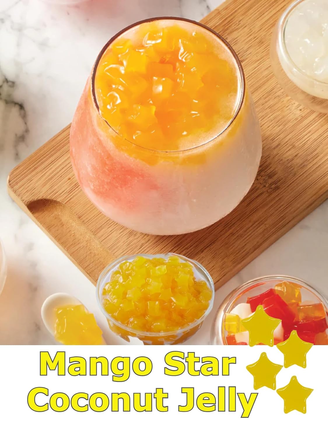 Darong Bubble Tea Toppings – Crystal Agar & Coconut Jelly Varieties, Ready to Serve, Vegan, Gluten-Free (1, 6.6 pounds mango star)