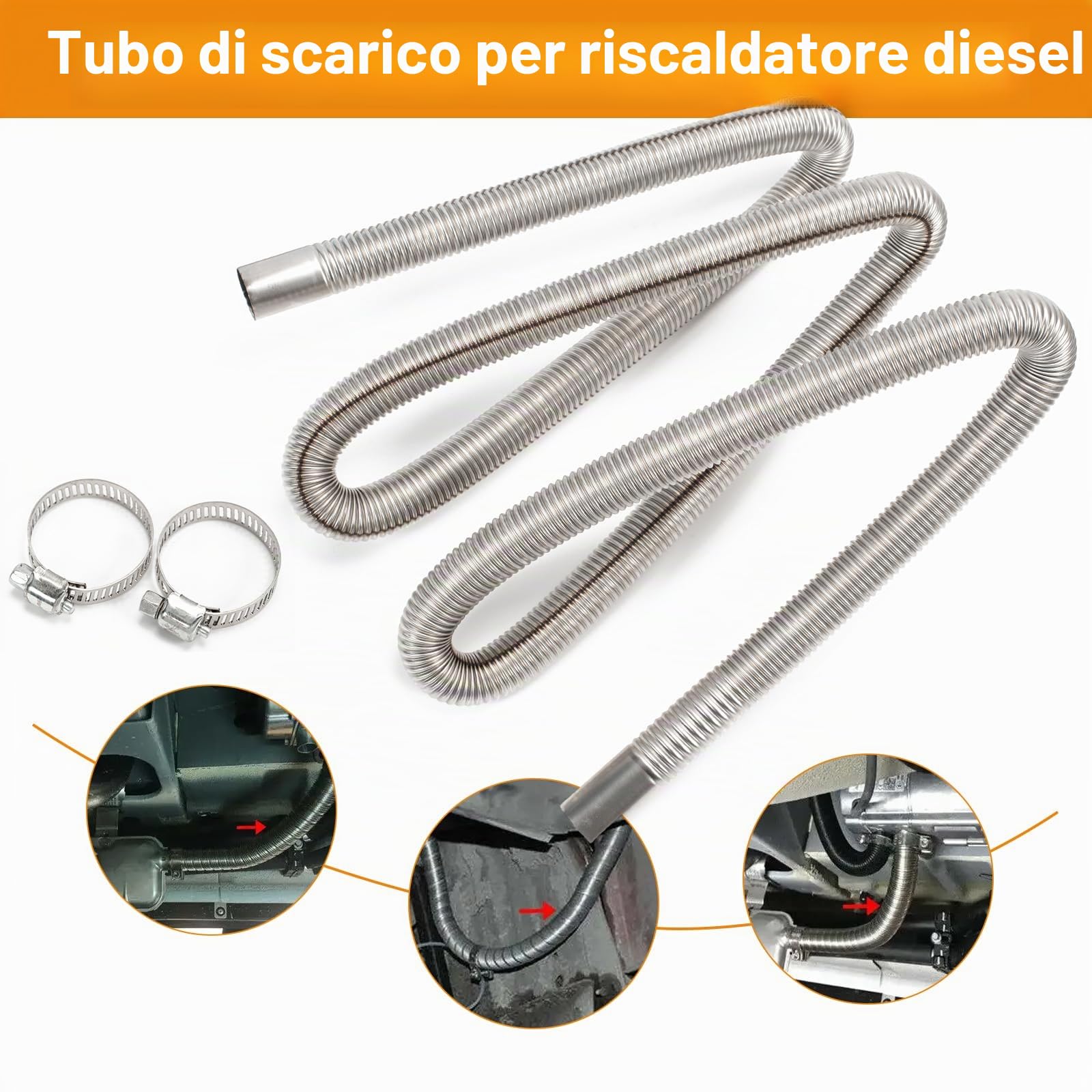 Tubo di riscaldamento ausiliario in acciaio inossidabile da 100 cm x 2,5 cm, Argento, 1 pezzo