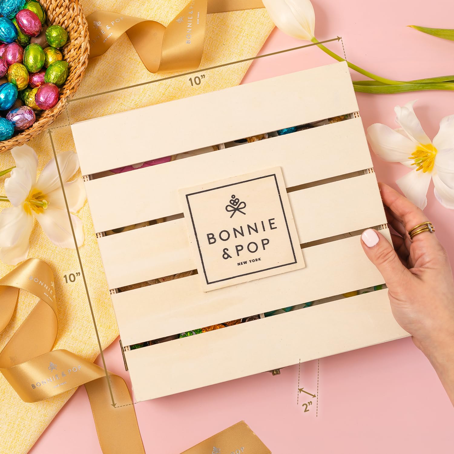 Easter Snack Board Gift Tray – Chocolate & Sweet Treat Assortment in Reusable Wooden Box – Spring Dessert Grazing Gift for Families, Brunch & Hosting- Bonnie and Pop