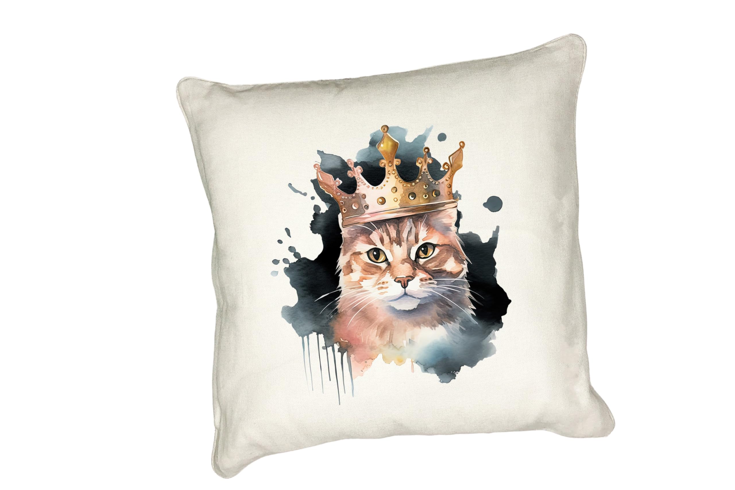 Anonymous Gifting Cat 3 Watercolour Cat In Crown Printed Cushion Cover - Perfect For Cat Lovers