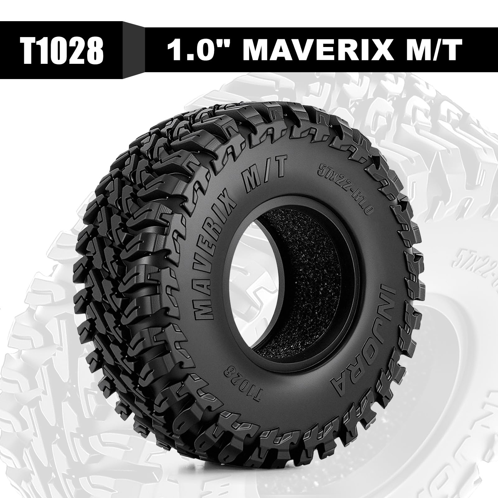 INJORA 1.0" MAVERIX M/T Tires 57 * 22mm for 1/18 1/24 RC Crawlers (T1028), 57mm x 22mm - Image 3