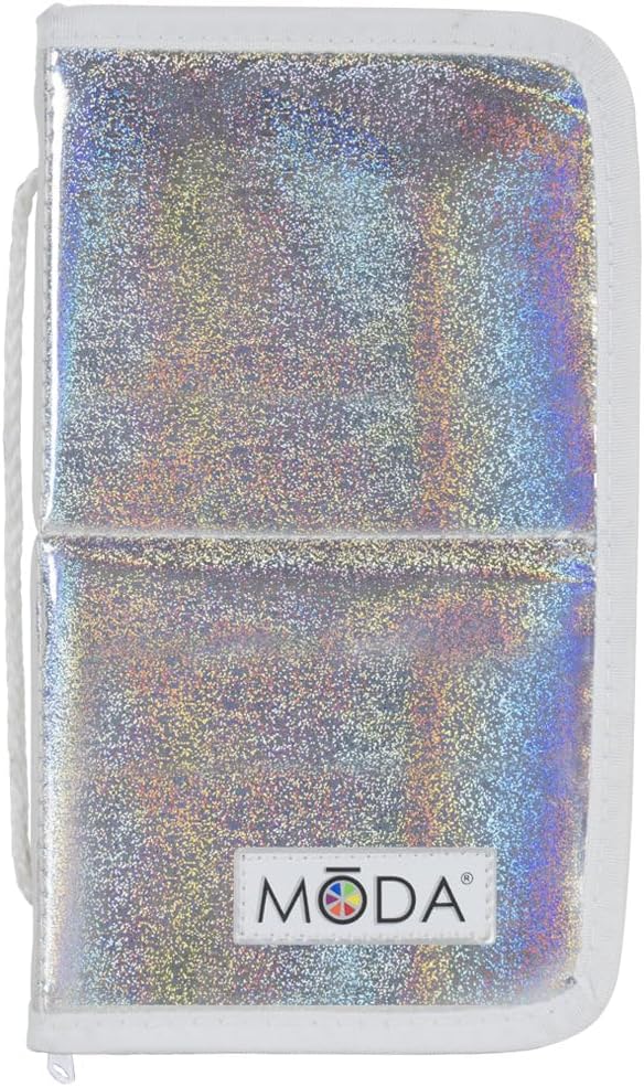 MODA Holographic Makeup Brush Zip Flip Case, Travel Storage Organizer