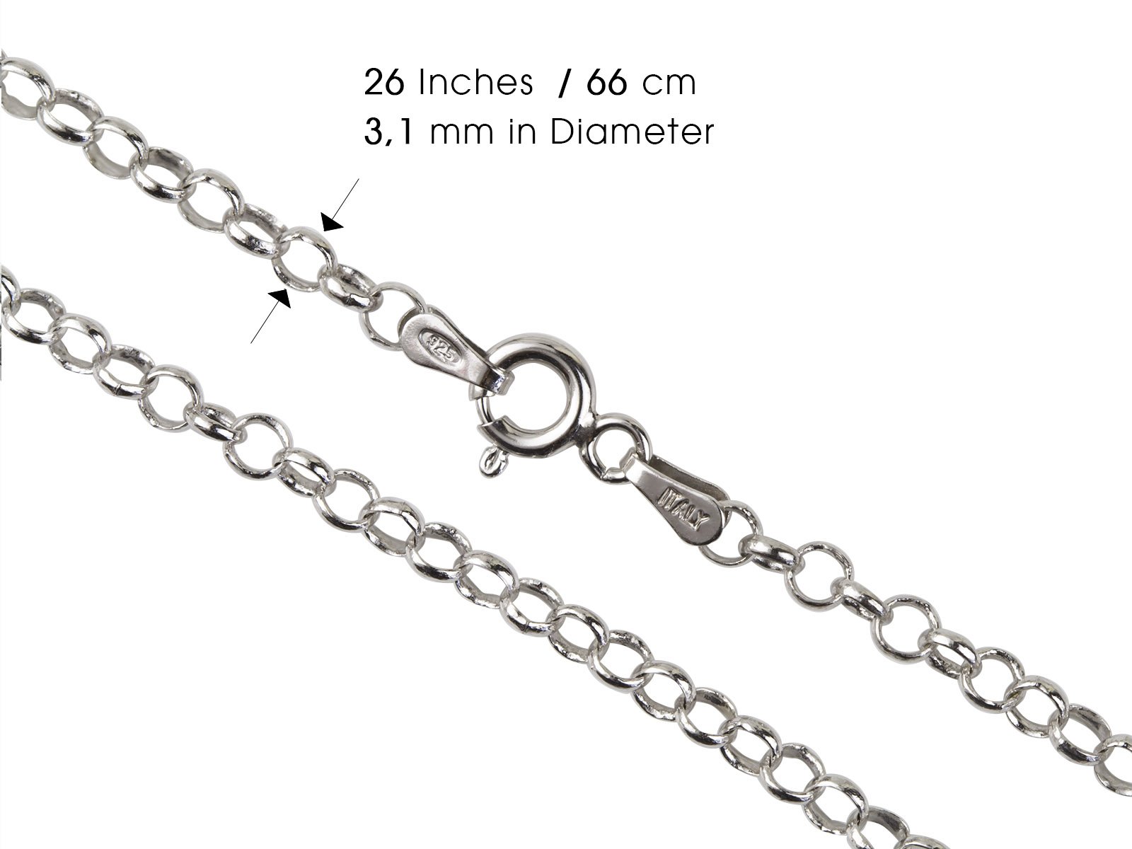 AKA Gioielli® - Erbskette 3mm 925 Sterling Silber Rhodiniert - Damen Italien Halskette Längen: 40 45 50 55 60 65 70 75 cm