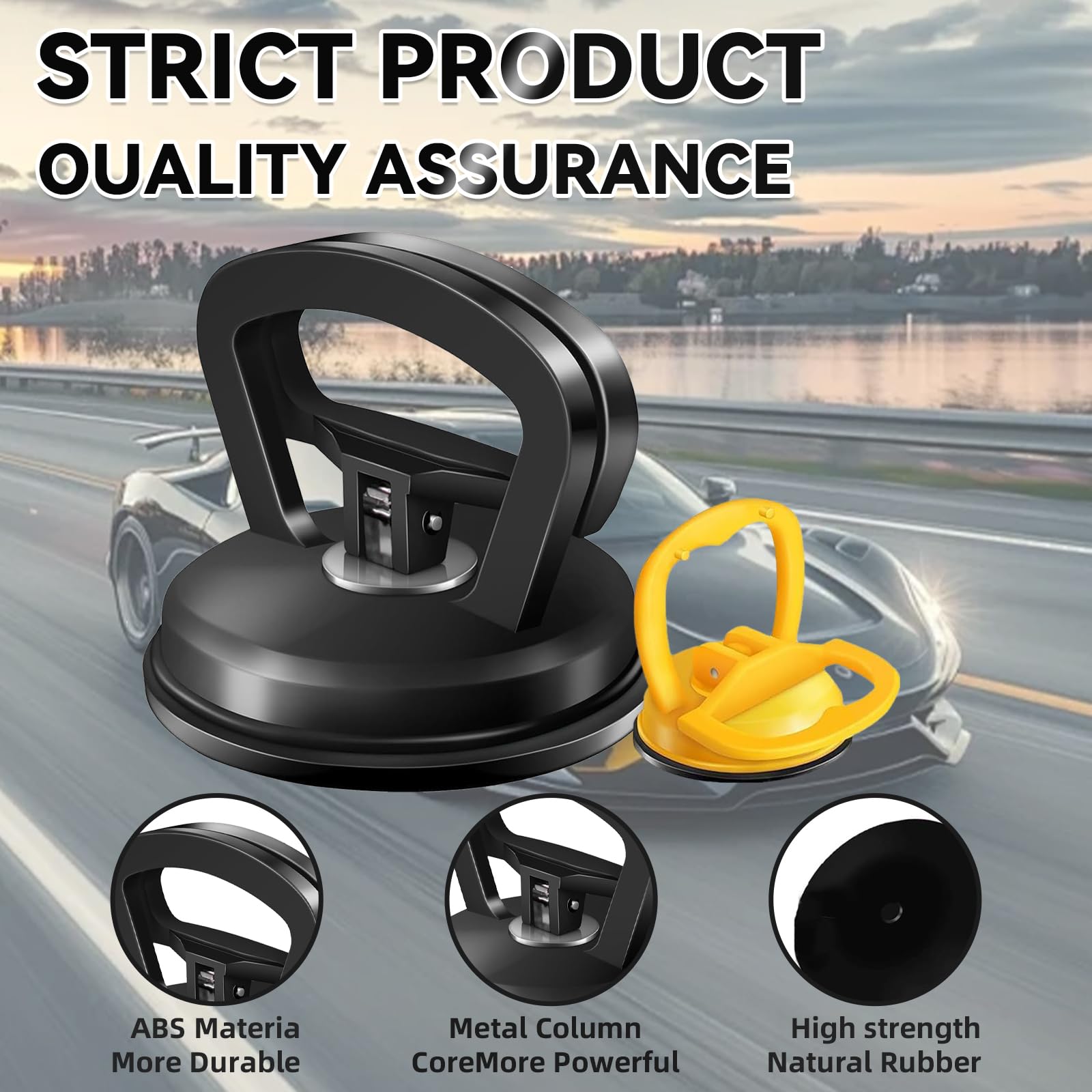 Car Dent Puller, 3-Pack Car Handheld Puller,Upgraded Model Car Dent Puller Kit,Strong Car Dent Remover.Repair kit for car Bodies, Glass,Ceiling and Moving Objects(Black+Yellow). - 2
