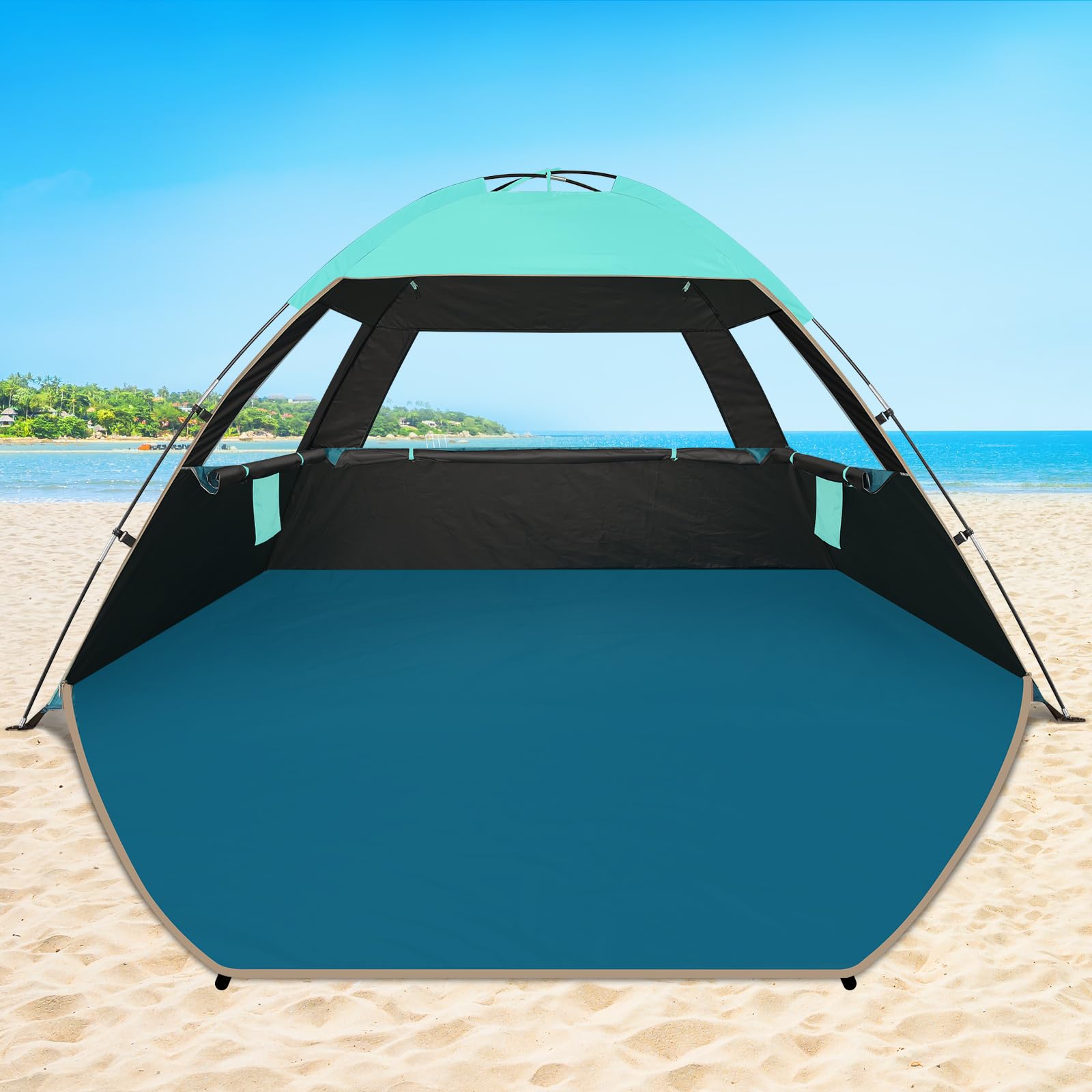 COMMOUDS Beach Tent Sun Shade for 3/4/6/8 Person, UPF 50+ Beach Sun Shelter Canopy Tent, Lightweight, Easy Set Up and Carry