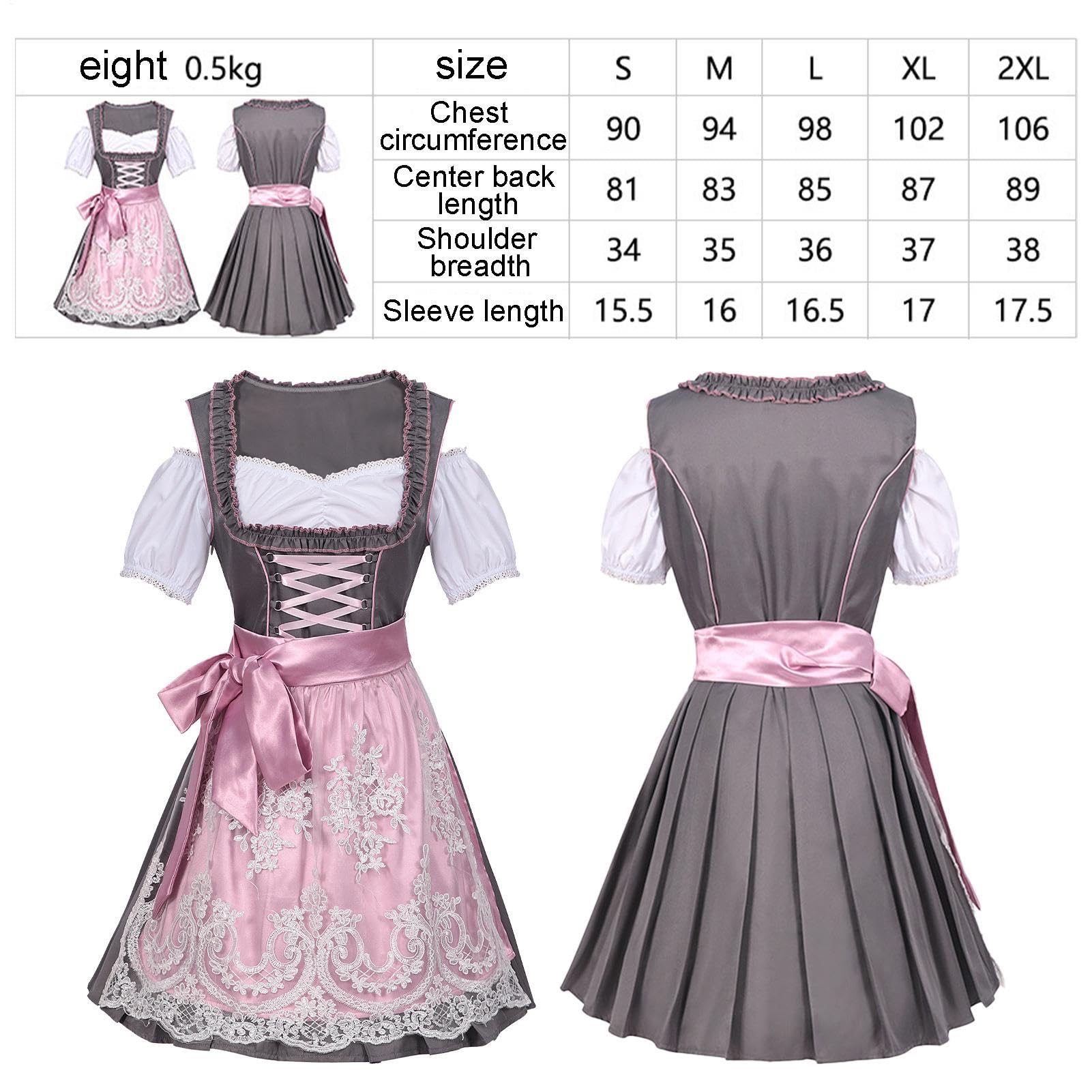 Bawarski kostium na Oktoberfest dla kobiet – autentyczny kostium Dirndl z dekoltem w kształcie litery U, tradycyjny niemiecki kostium na Oktoberfest, damski strój na Oktoberfest, 1 zestaw na Halloween