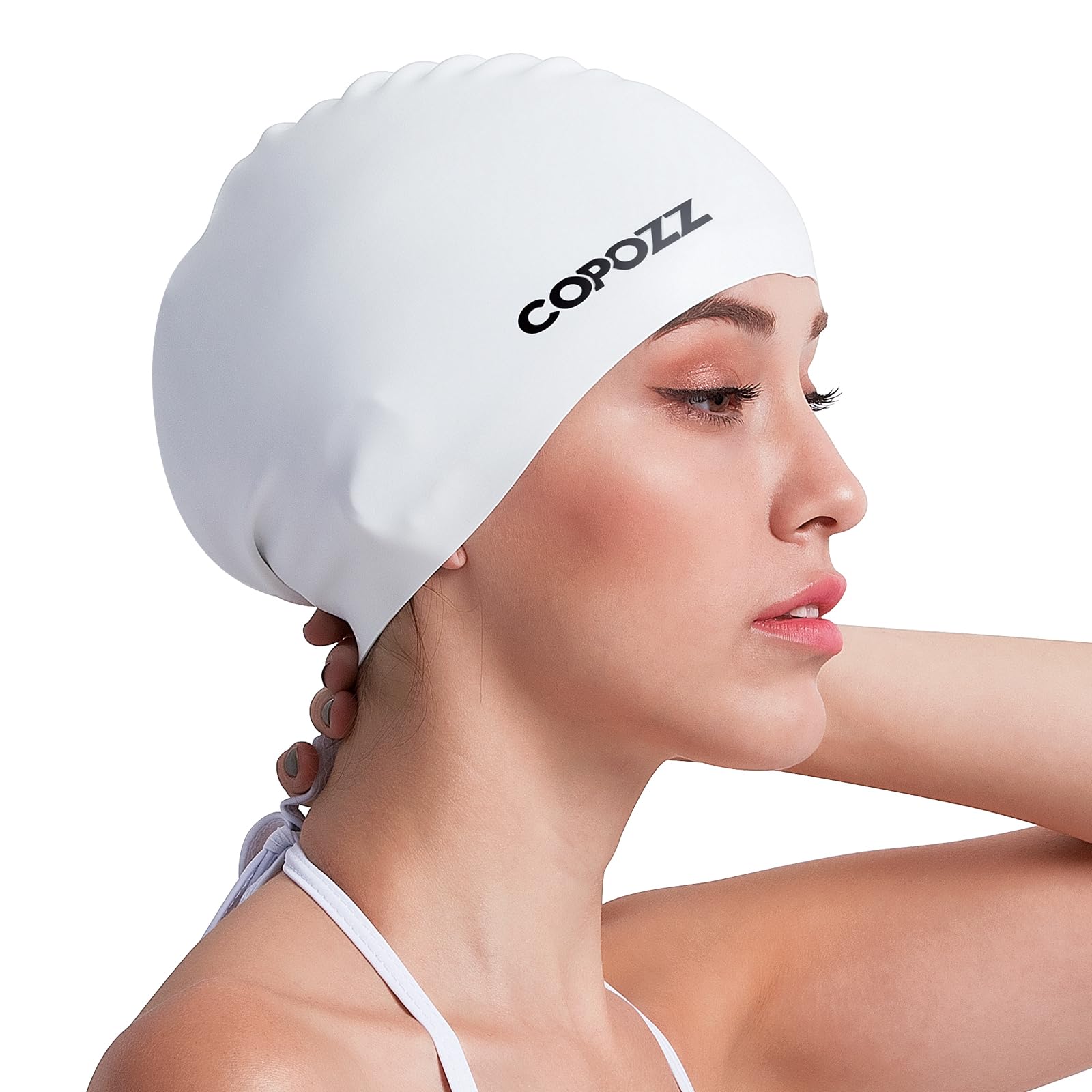 COPOZZ Adult Swimming Cap, Unisex Waterproof Swimming Cap for Men and Women, Long Hair Silicone Swimming Cap for Men Women — image 1
