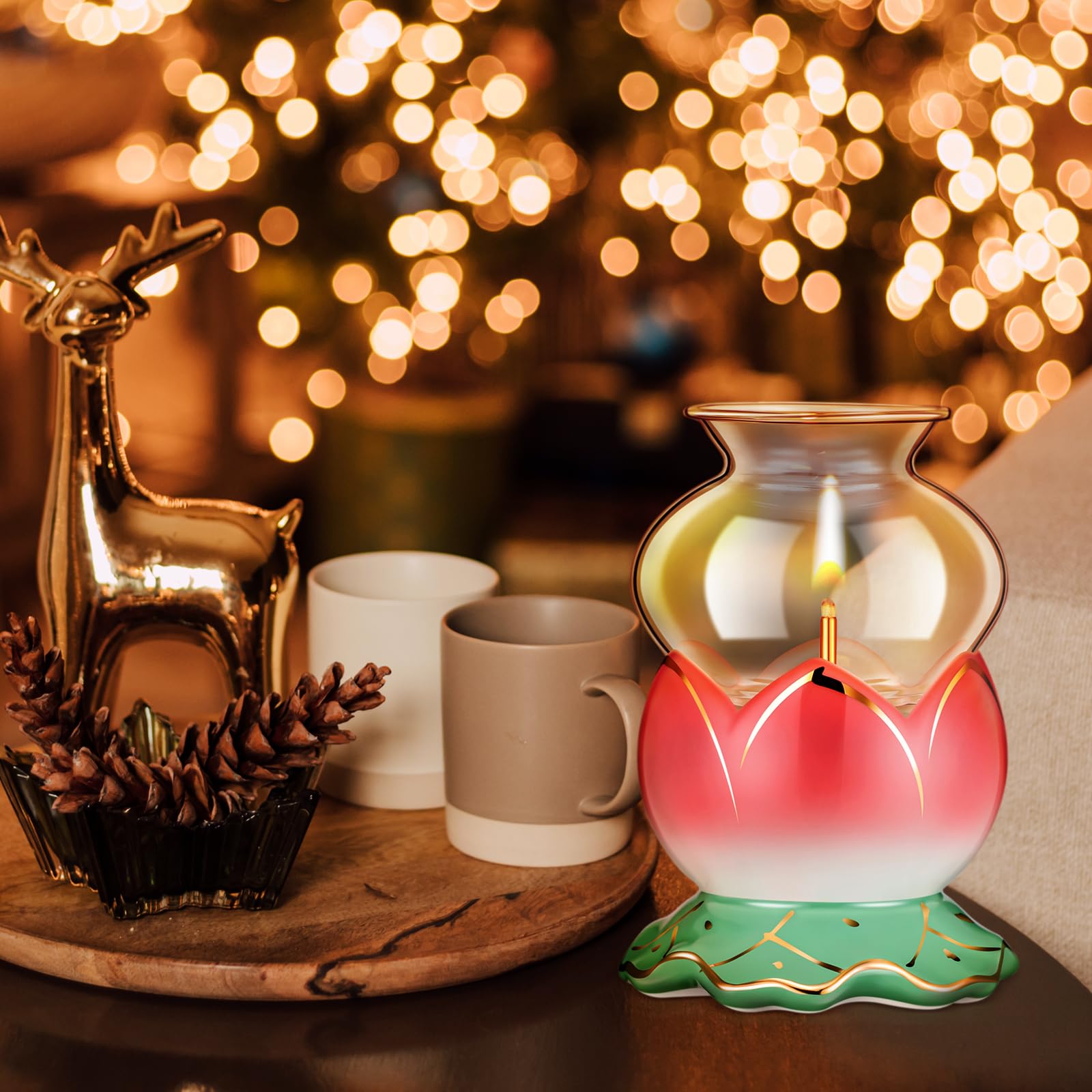 Yexiya Rustikale Öllampenlaterne, groß, klassische Kerosinlampe, Vintage-Kerosin aus Glas mit 2 m extra Öldocht für den Innenbereich, Heimdekoration, Beleuchtung (Lotus), 2 Stück