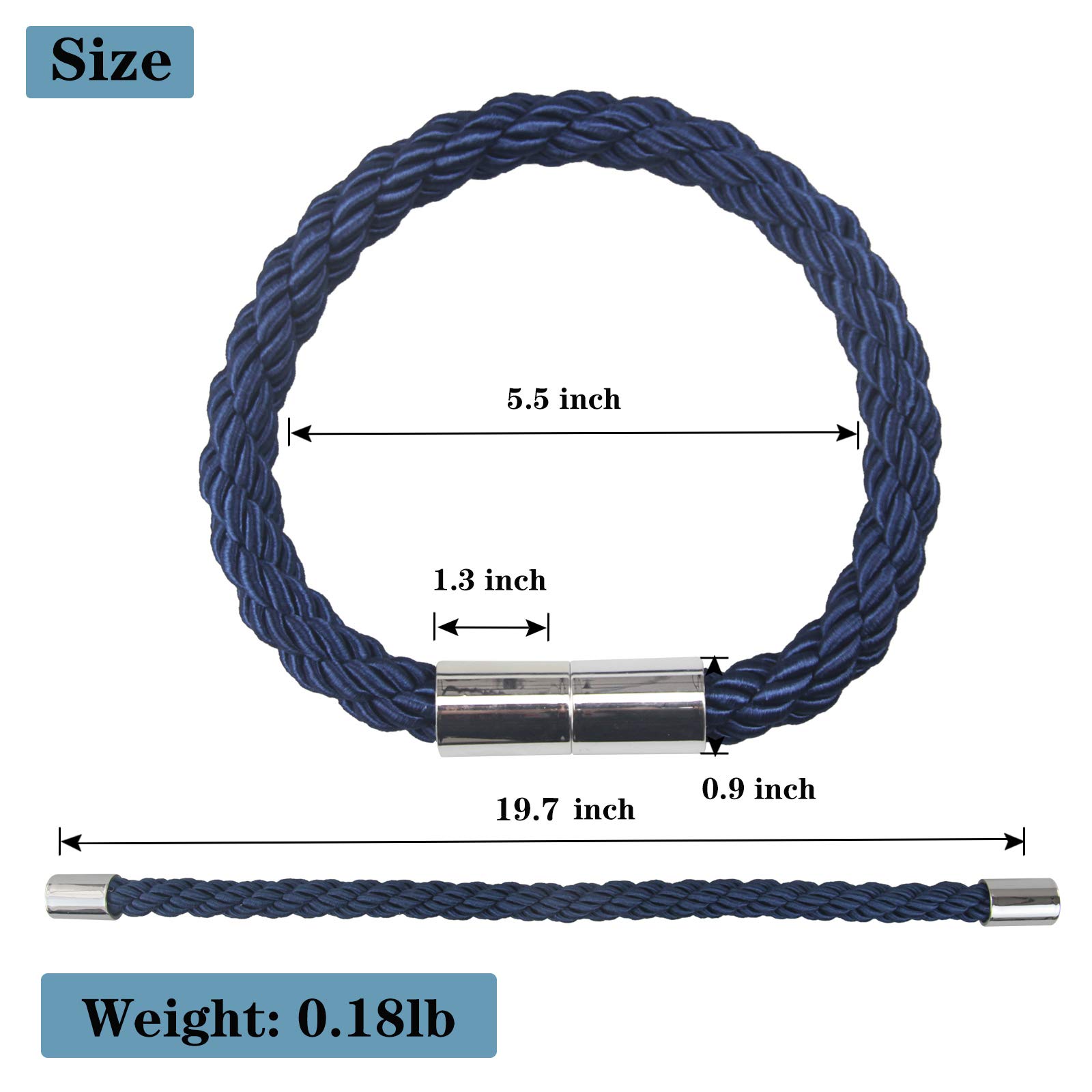 Lot de 6 embrasses de rideaux magnétiques solides - Bleu marine - 50 cm - Attaches pratiques pour rideaux fins ou épais avec crochets en métal - Légèrement lourdes