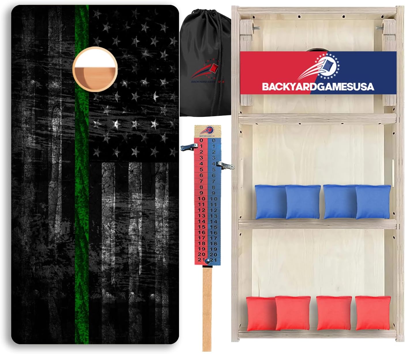 BackYardGamesUSA Juego de tablas de Cornhole Pro  Fabricado en Estados Unidos  Abedul báltico 34  Sin rebote  Patas triples gruesas  Dos soportes y