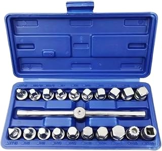 21PCS Oil Drain Pipe Socket Set Oil Pan Screw Sleeve Wrench 3/8-Inch Drive Sliding T-bar Removal Kit