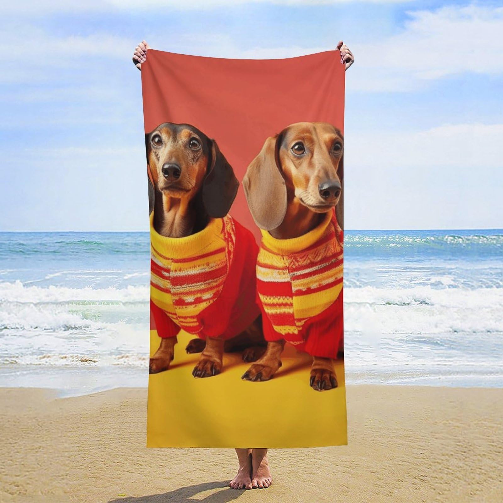 NTVOWPZO Cute Dachshund Beach Towel Oversized Microfiber Bath Towels Lightweight Sand Proof Beach Towels Absorbent Pool Towels for Swimming Yoga Bathroom Towel 31.5" X 63"