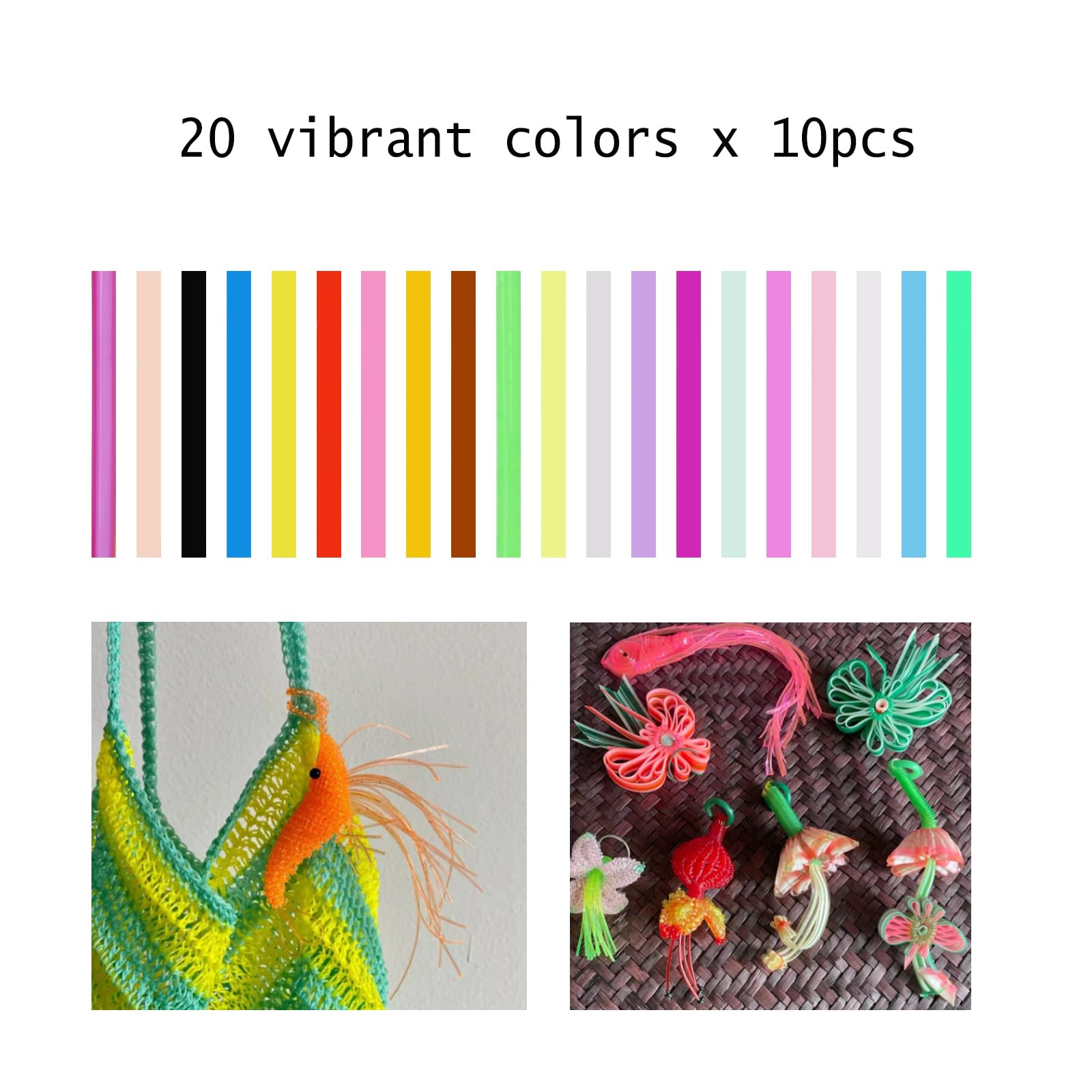 200 Scoubidou-Koord Plastic Kanten Touwen, Gebruikt Voor Het Maken van Sieraden DIY Ambachtelijke G-touw, 20 Kleuren, met 20 Drukknopen en 20 sleutelhangers