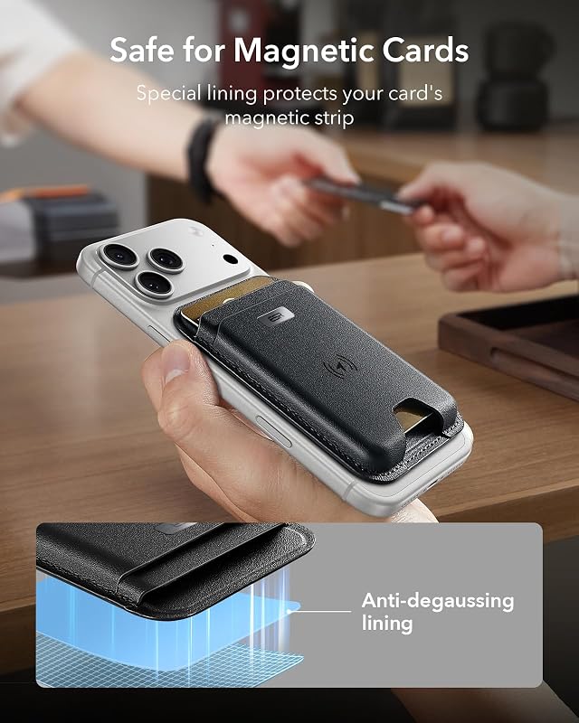 Portofel magnetic ESR cu MagSafe pentru seria iPhone 17, 16, 15, 14, 13, 12 (exclus Mini), funcție Find My, 5 compartimente pentru carduri, protecție RFID, negru
