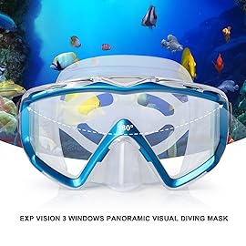 Adult Pano 3 Window Scuba Diving Mask, Tempered Glass Snorkel Mask Anti-Fog Swim Mask No Leakage Swim Goggles with Nose Cover Snorkeling Gear for Snorkeling, Freediving, Swimming (Sky Blue)
