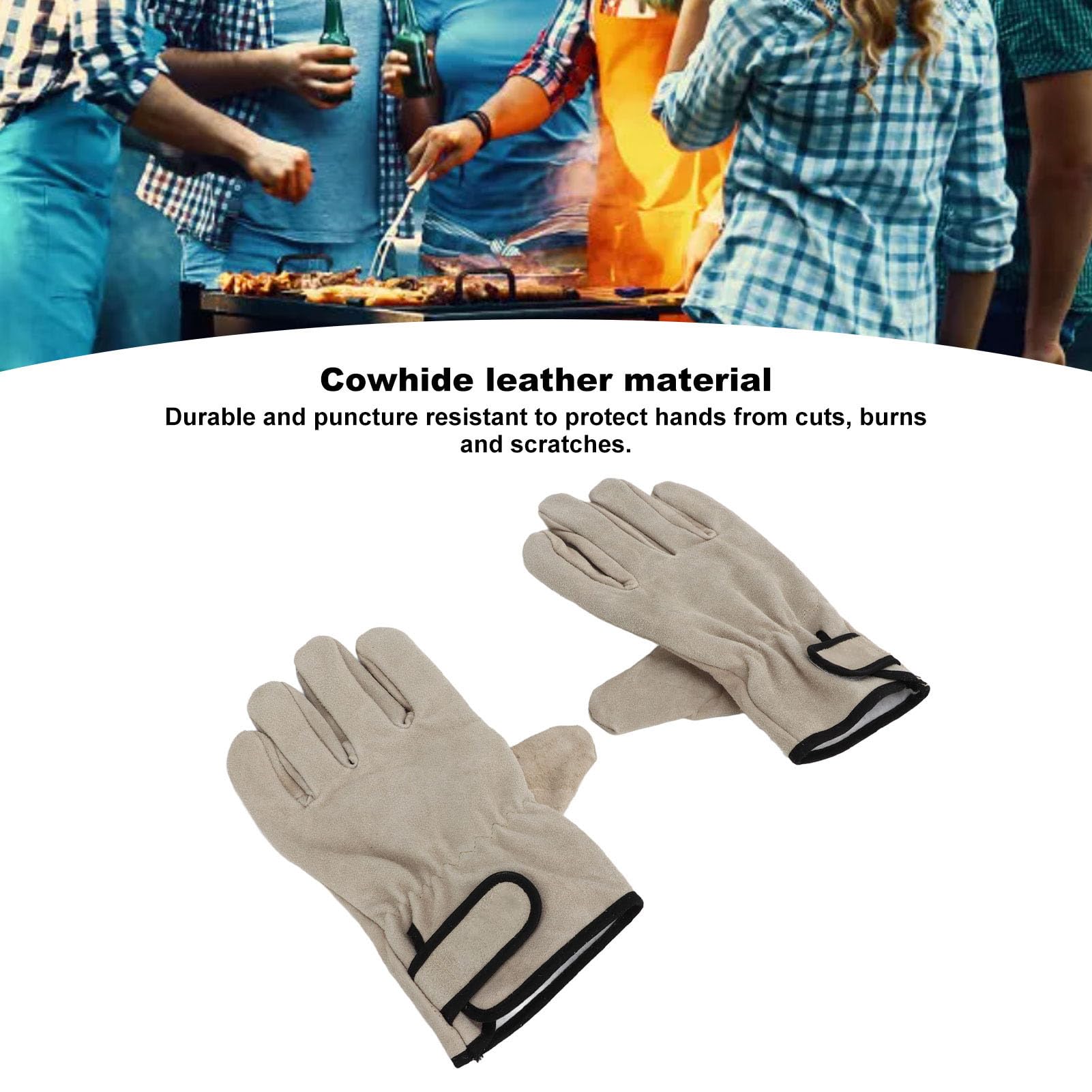 Gants de Barbecue, Gants de Travail en Cuir de Veau d'isolation pour la Soudure pour l'agriculture