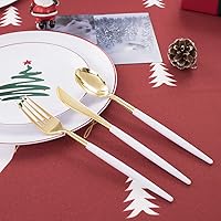 Vista 52 de LIYH 150 Pcs Plastic Christmas Dinnerware Set, Red Plastic Dinner Dessert Disposable Plates, Gold Silverware, Red Christmas Disposable Cups 10 OZ