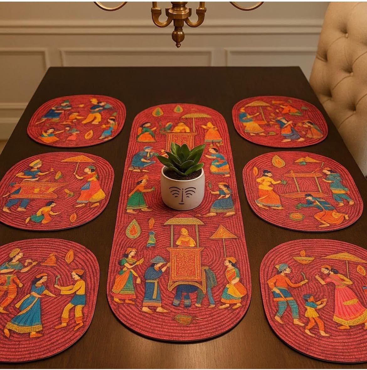 Cotton Digital Art Printed Dining Table Runner and Mats Combo Pack of 7, Premium 6 Seater Table Place Mats (12x18 Inch) with Matching Long Table Runner, 14 x 36 Inches, Design1-image-28