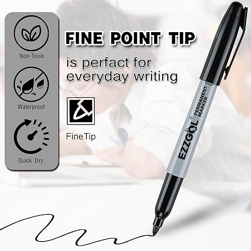 Miniatura 4 de Marcadores permanentes negros a granel, 40 paquetes de marcadores permanentes de punta fina, marcadores impermeables, bolígrafos de alta calidad a