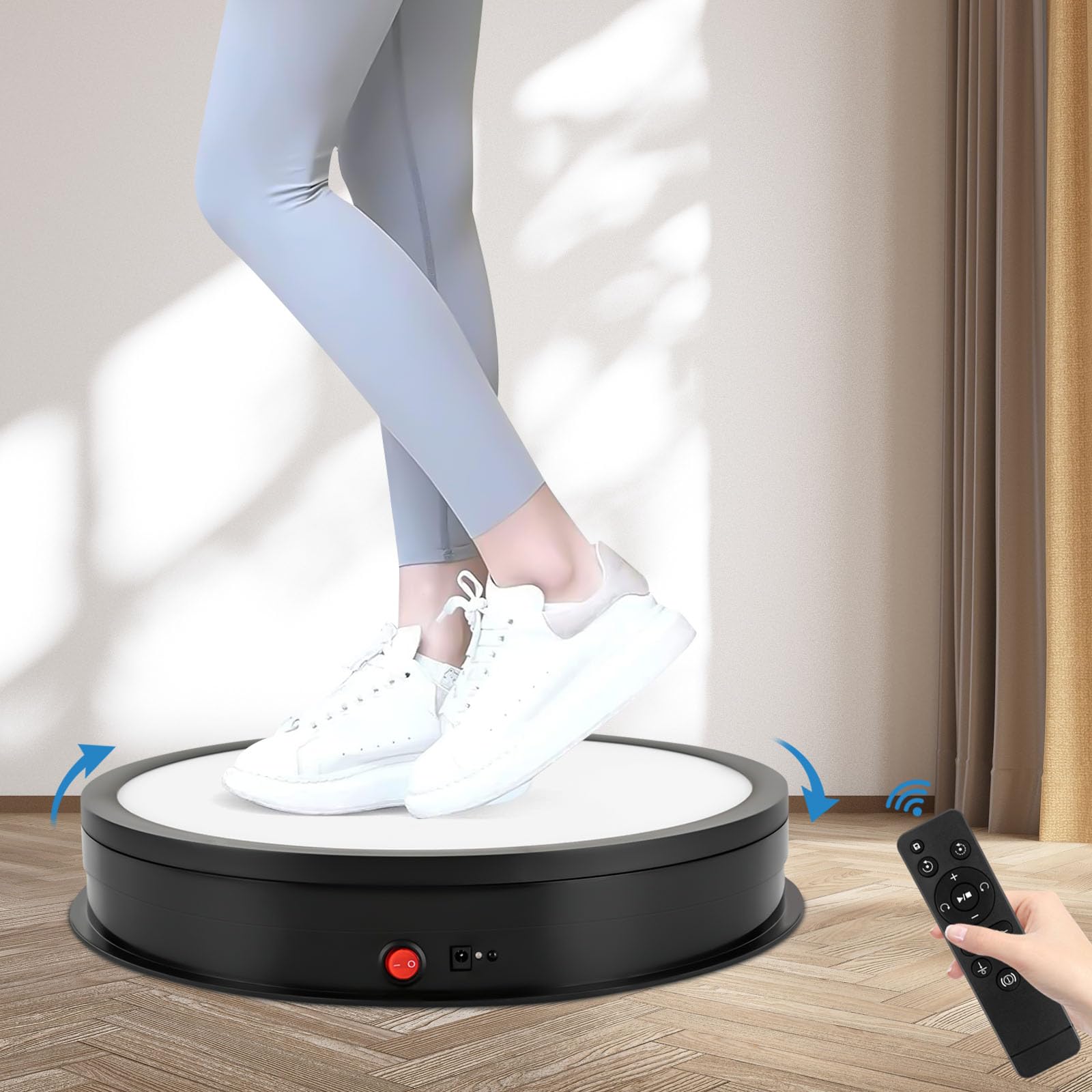 Supporto girevole per presentazione, piatto girevole elettrico girevole a 360°, 42 cm, con telecomando, luce LED per gioielli, dispositivi digitali, presentazione del modello