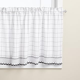 LORRAINE HOME FASHIONS Adirondack Tier Curtain Pair, 60 by 24-Inch, White/Black
