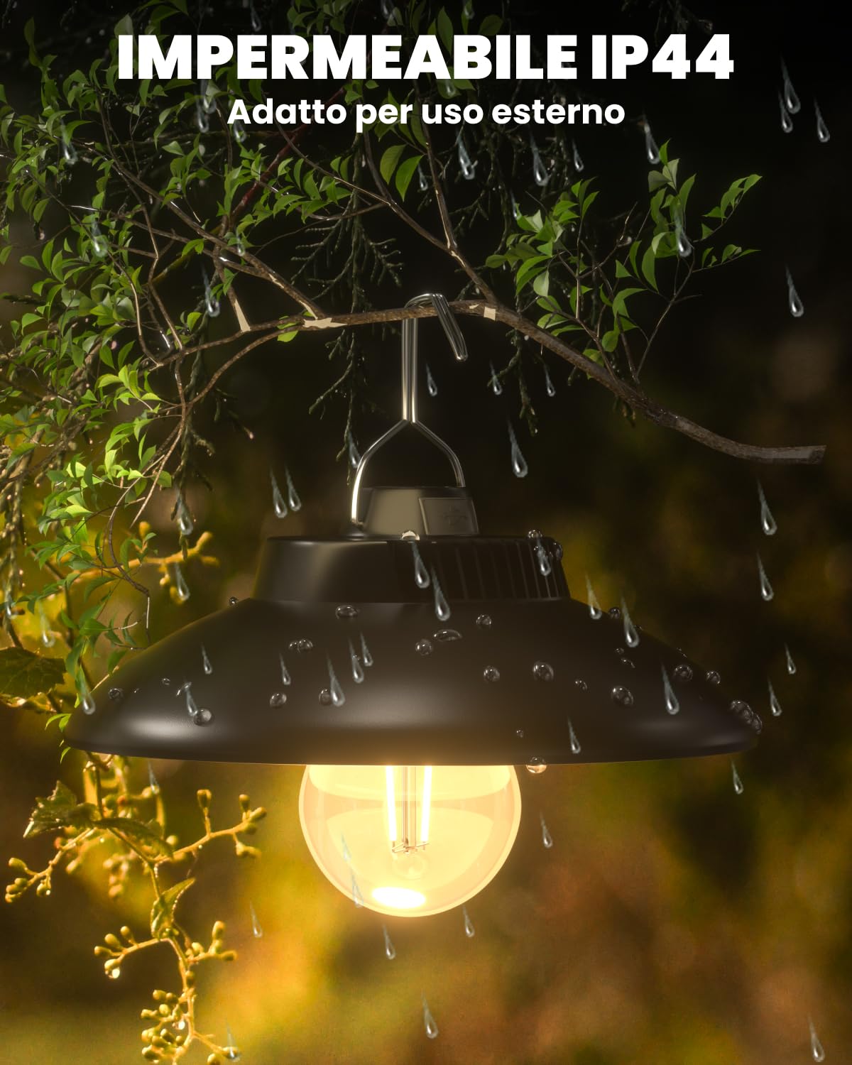 Lampada da campeggio ricaricabile, lampada da campeggio a LED con batteria da 2600 mAh, IPX4, impermeabile, luce da campeggio, 2 modalità di luce, lampada da appendere per campeggio