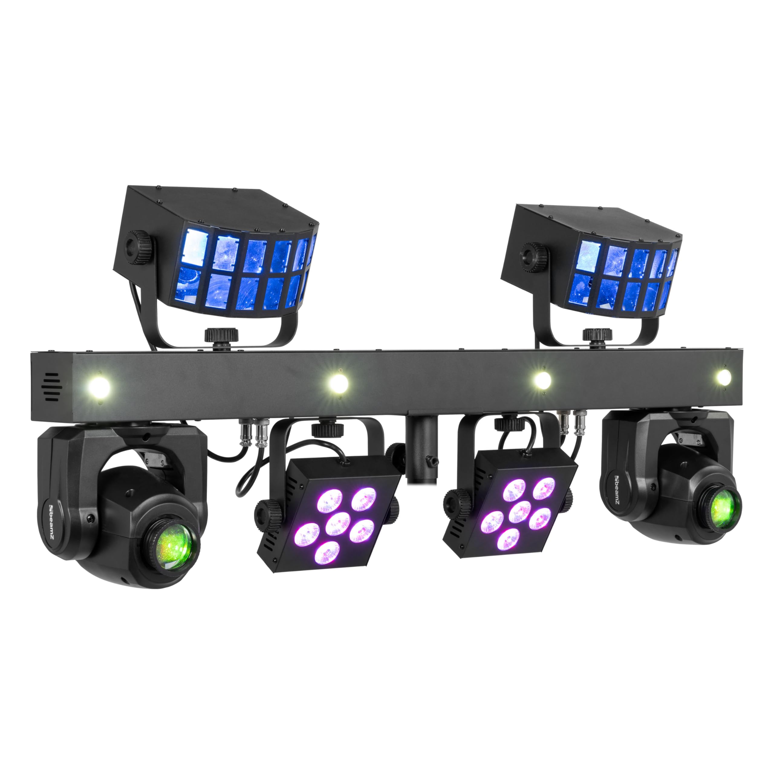 BeamZ ShowBar GO Glow - LED Partybar - 2x Mini Moving Head, 2x Derbys, 2x PAR & Wash Stroboskop - 45 Watt DMX Discolicht Partylicht Anlage, Disco Light DJ Equipment, Musikgesteuert, Fernbedienung