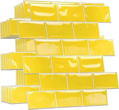 WALPLUS 20 hojas de azulejos adhesivos brillantes para loseta en muro de cocina, azulejos autoadhesivos para azulejos de metro de 12 x 6 pulgadas,