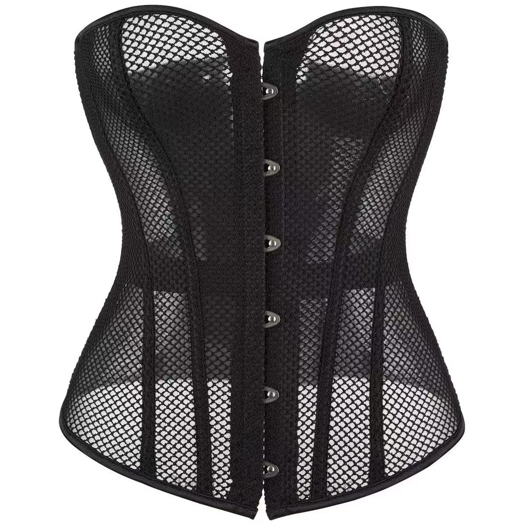 XL Mesh Corset Top for Women Overbust Black Bustier Sexy Lace Up Gothic Renaissance Steampunk Corset Costume