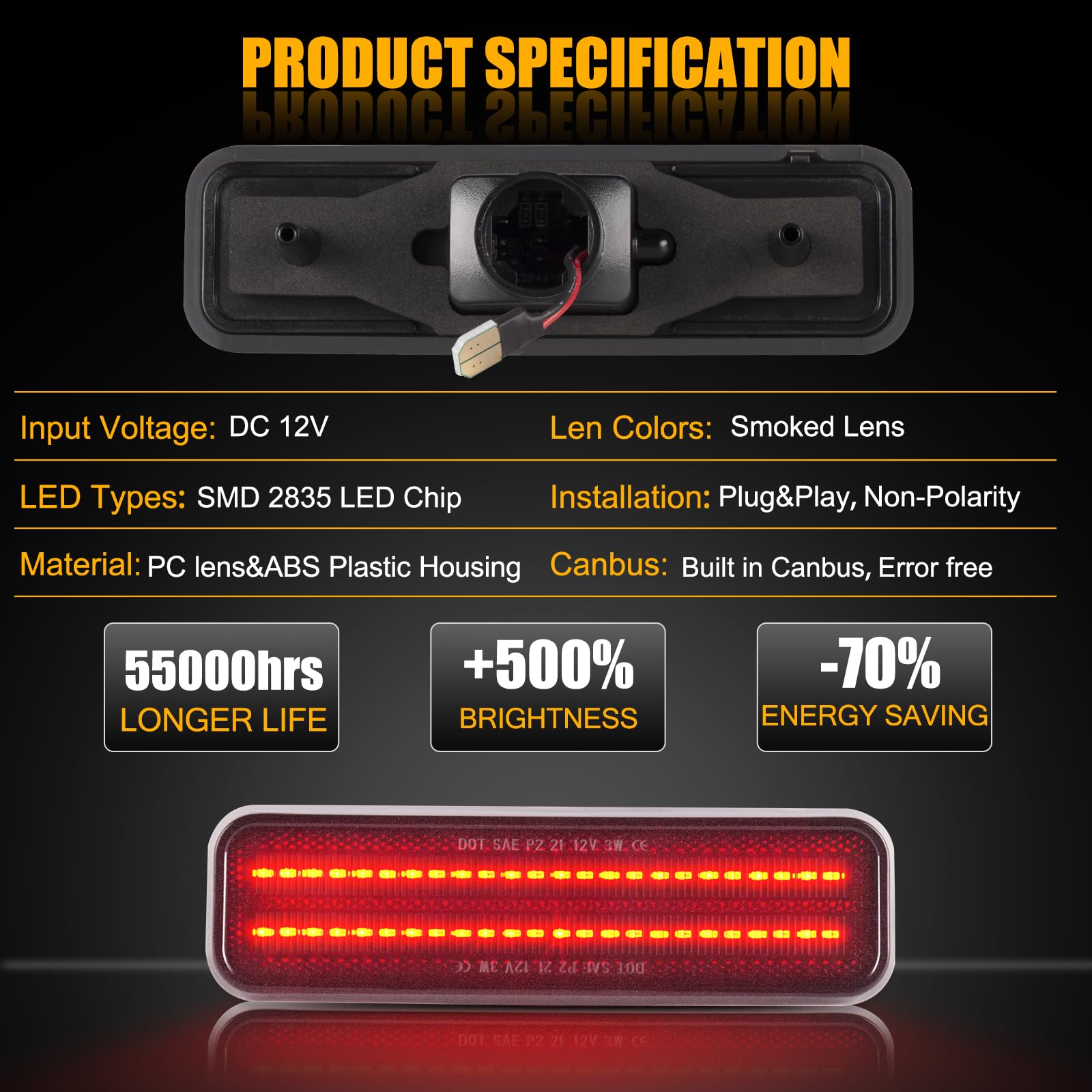 NEIFILES LED Side Marker Lights - Smoked Lens, White, Fits Dodge Charger, Plymouth, Ramcharger & More (1970s-1990s Models)