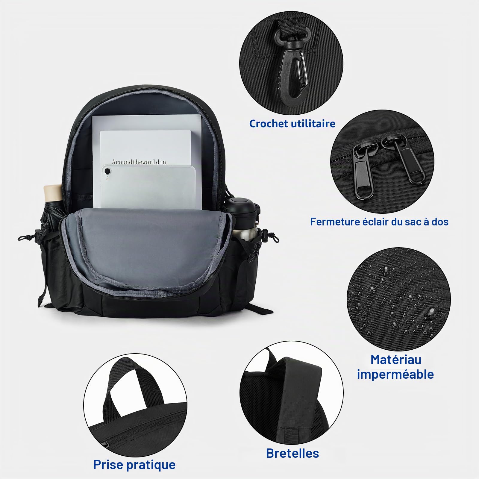 Sac à Dos Pour Ordinateur Portable 32L Pour Femmes Et Hommes,Grande Capacité et Tissu Imperméable,Pour Les Voyages,Les Activités de Plein Air et Le Bureau(DS07-Black)