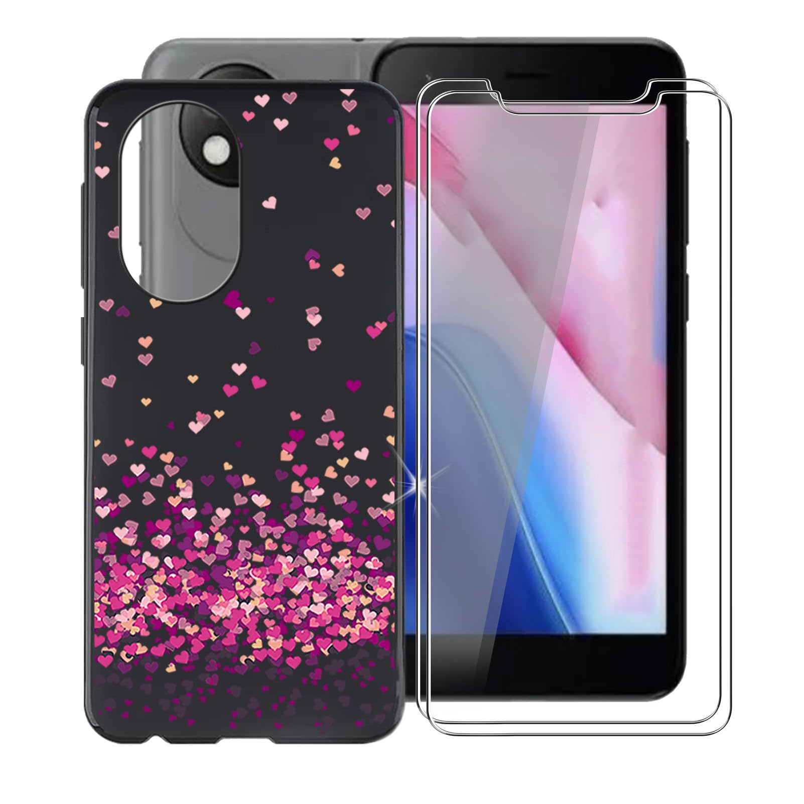 Phone Case for ZTE Blade A35 Core (5.00"), with 2 x Tempered Glass Screen Protector, Ultra-Thin Black Soft TPU Bumper Anti-Scratch Shock-Proof Case for ZTE Blade A35 Core - WM85