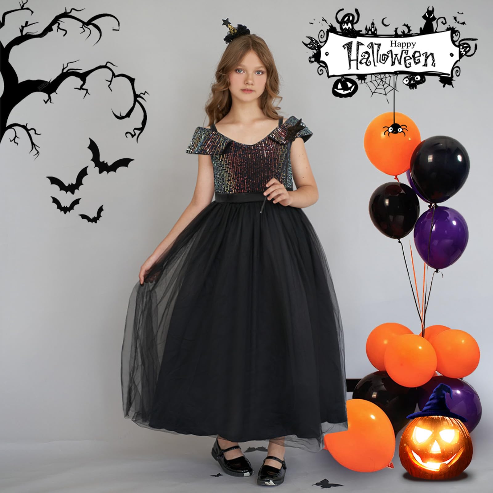 Generisch Vestido de fiesta para niños y niñas, Halloween, lentejuelas, tul, vestido de fiesta, vestido de princesa