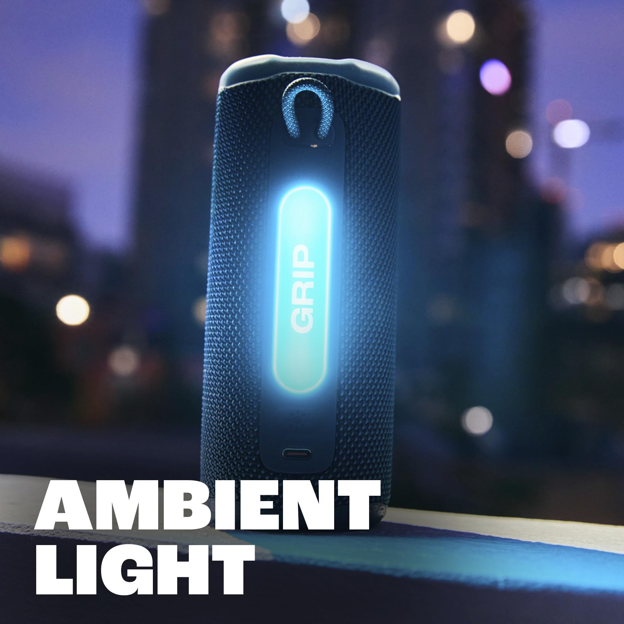 JBL Grip – Haut-Parleur Bluetooth Compact avec Son JBL Pro Audacieux et lumière ambiante, jusqu'à 14 Heures de Lecture, résistant à l'eau, à la poussière et aux Chutes (IP68), et Connexion