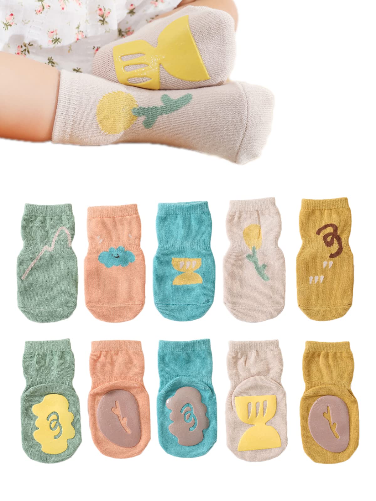 BEHELE Toddler Grip Socks Baby Girl Boy Non-skid Newborn Infant Non Slip Socks Anti-Slip Cotton Ankle Floor Trampoline Socks (as1, age, 3_years, 5_years, L)