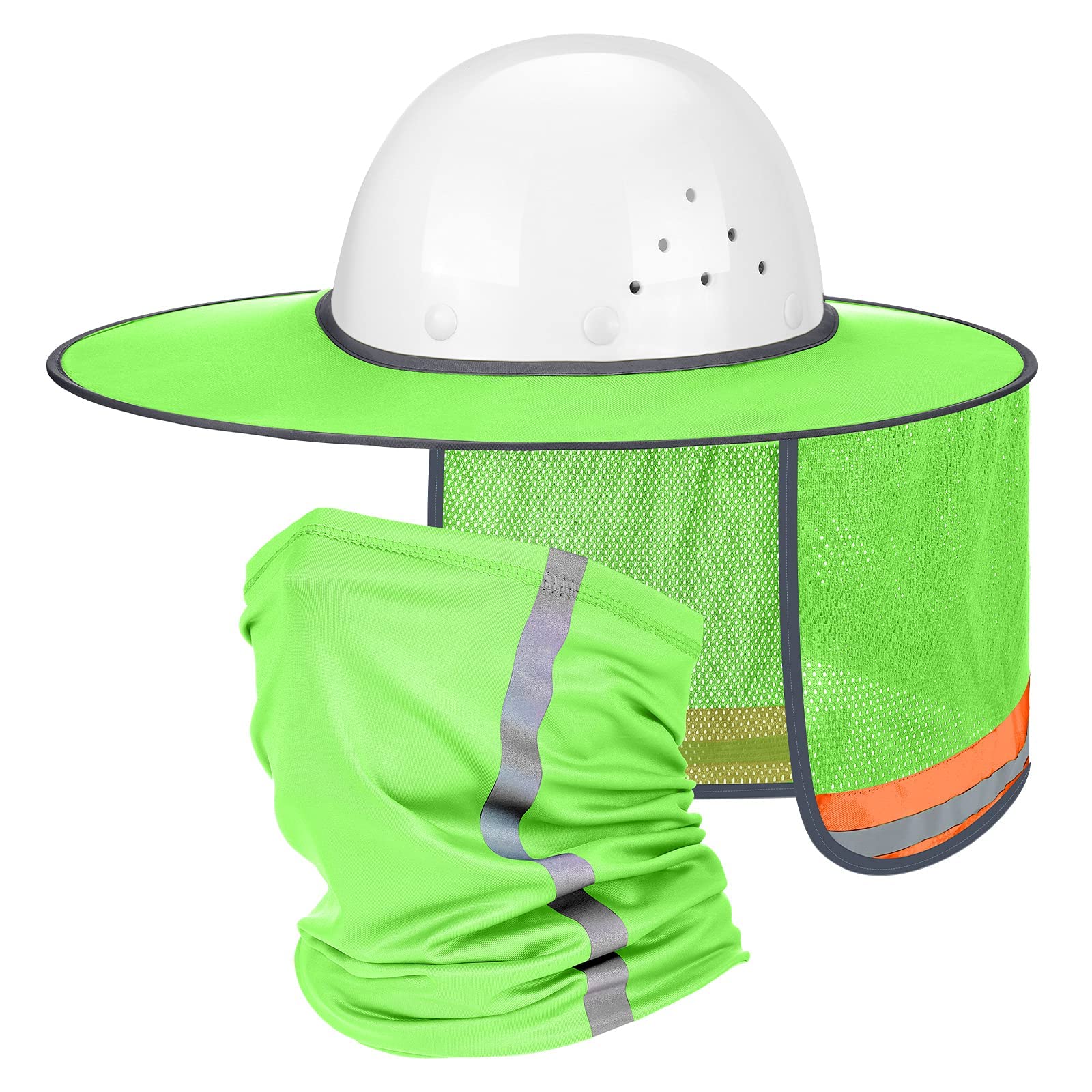 Excefore Hard Hat Sun Shade - High Visibility Visor Neck Shade With Reflective Strip, Full Brim Accessory for Men & Women (Hat Not Included), Green