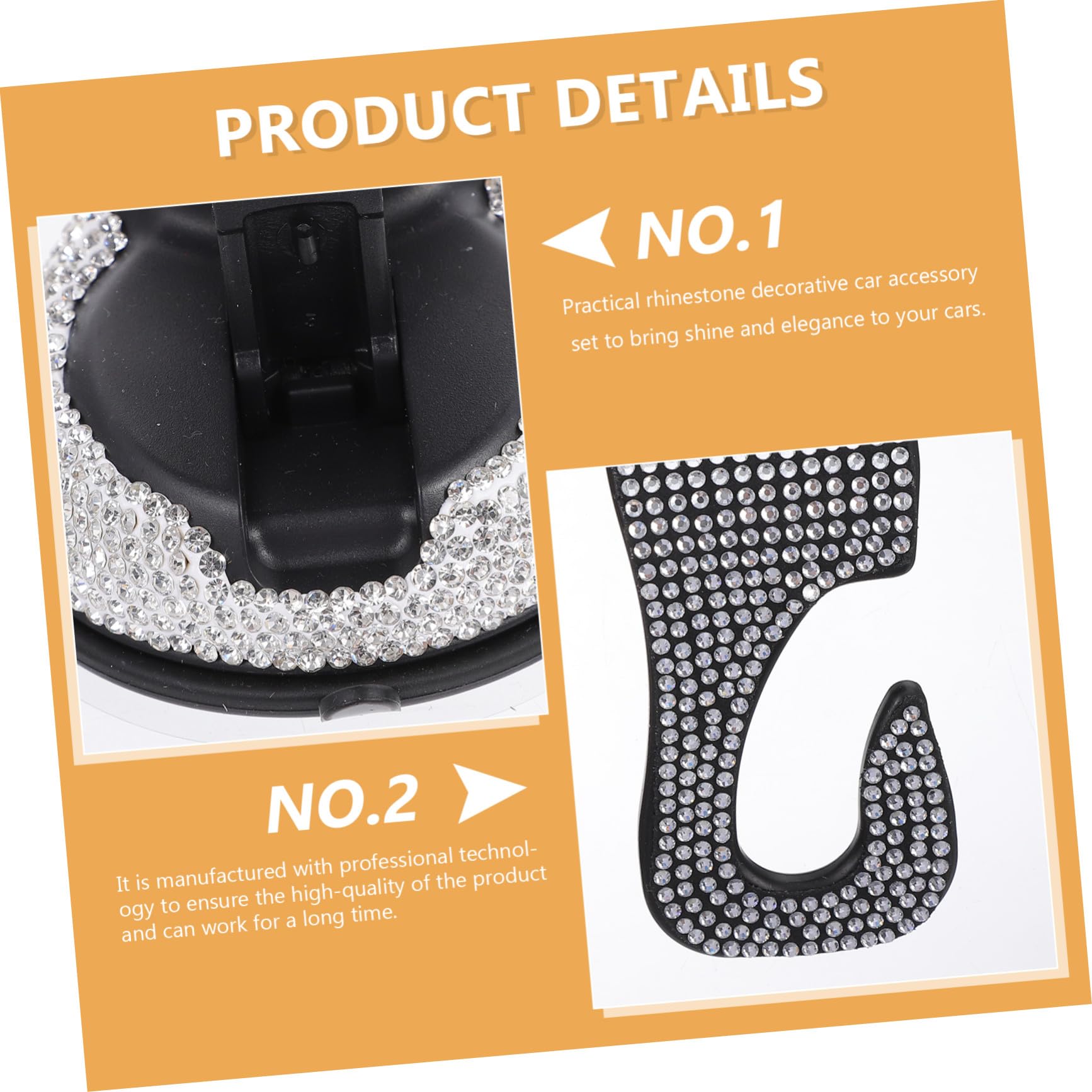 Hemobllo Accesorios Coche con Anillo Encendido y Soporte Móvil Brillante con Tapones Válvula y Gancho Coche Inoxidable Práctico y Elegante para Salpicadero Rejilla y Parabrisas