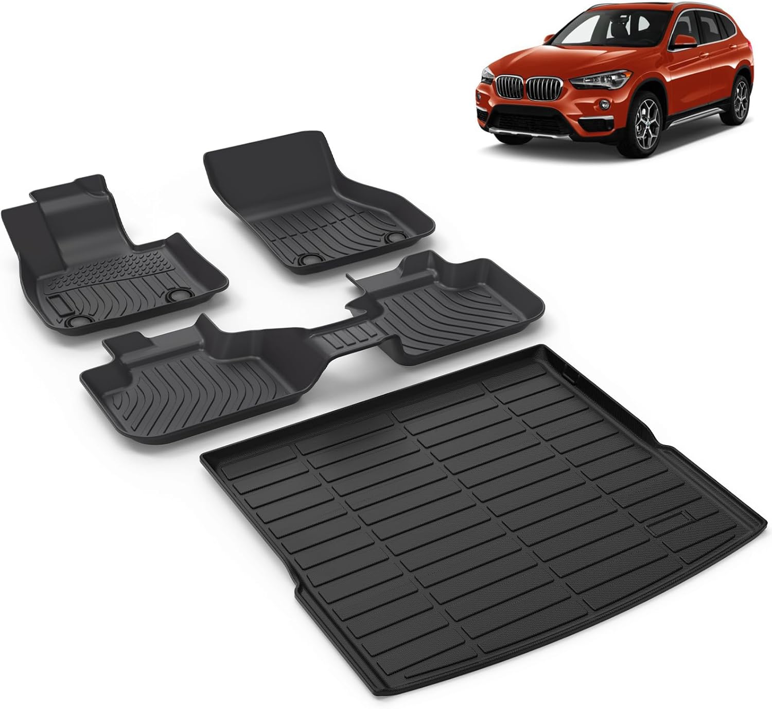 All Weather Car Floor Mats & Cargo Liner Set Fit for X1 2016 2017 2018 2019 2020 2021 2022 Floor Liners Trunk Liner X1 Cargo Mat Accessories Black