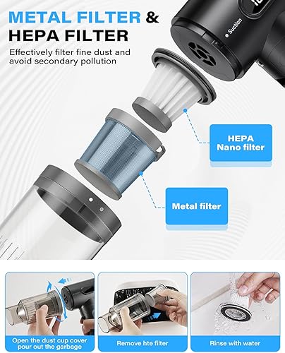 Miniatura 6 de APPS2Car Aspiradora de mano plegable para automóvil, 12000 PA, mini aspiradora inalámbrica de alta potencia con LED y motor sin escobillas,