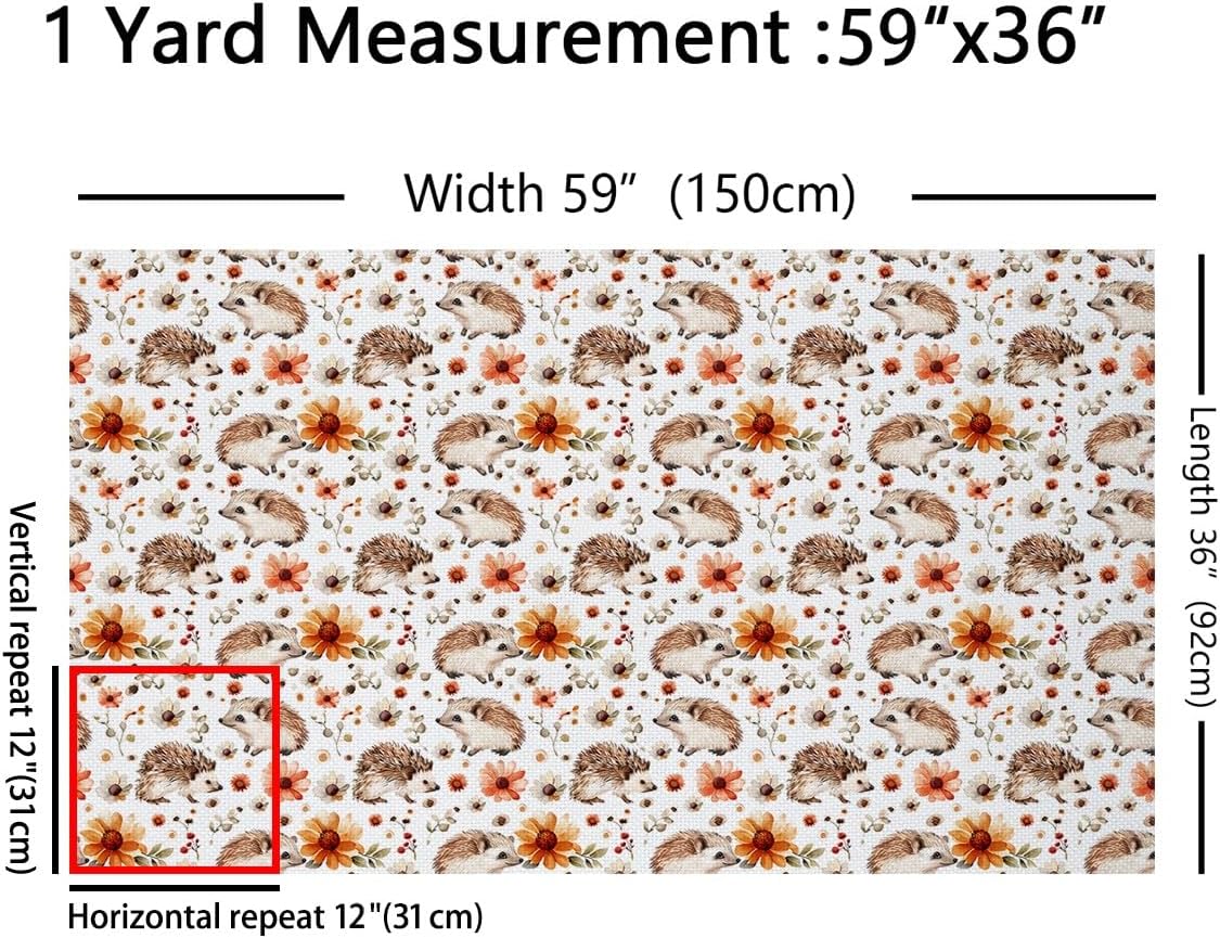 Cute Hedgehog Fabric by The Yard Cartoon Floral Wild Animal No Stretch Sewing Fabric Rustic Plant DIY Flannel Polyester Fabrics for and Home Accents Brown Crafting Supplies Fabrics 2 Yard Bolt 72x59