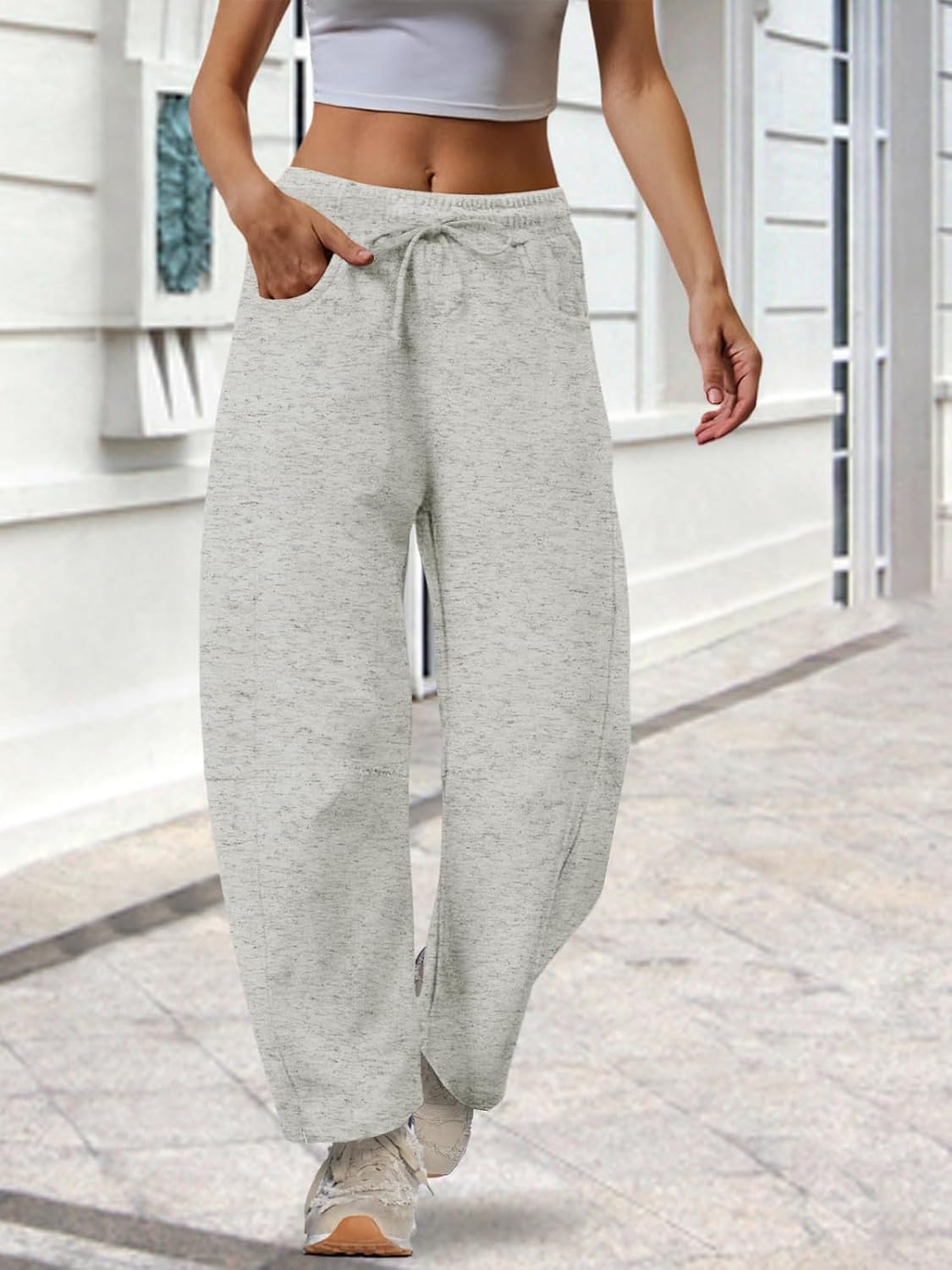 Barrel Sweatpants Women Casual Baggy Elastic Waisted Pants Wide Leg Gym Trousers with Pockets - Image 2