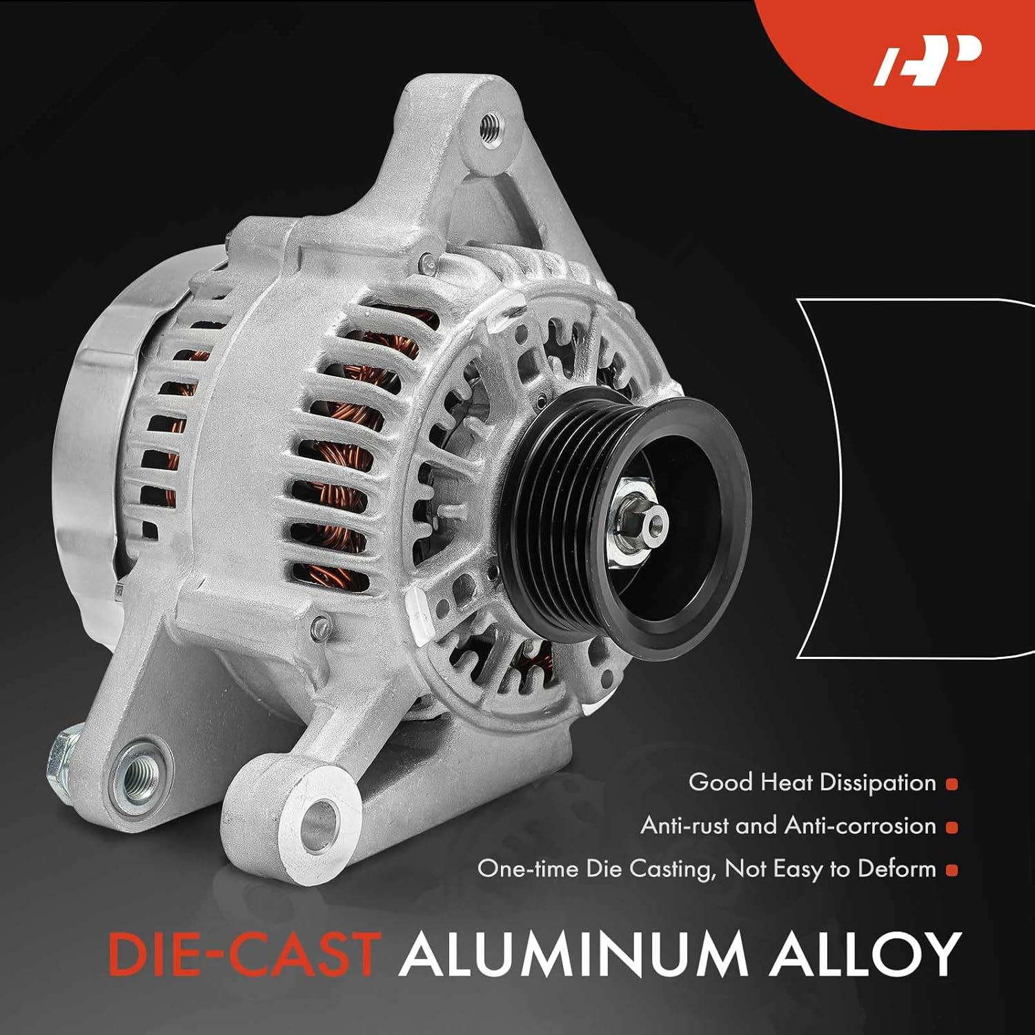 A-Premium Alternator Compatible with Toyota Corolla 2005-2006, Matrix 2003-2006, Celica 2000-2005 & Pontiac Vibe 2003-2006, 1.8L, 12V 80A 6-Groove Pulley CW, Replace# 102211-2351, 1022112351