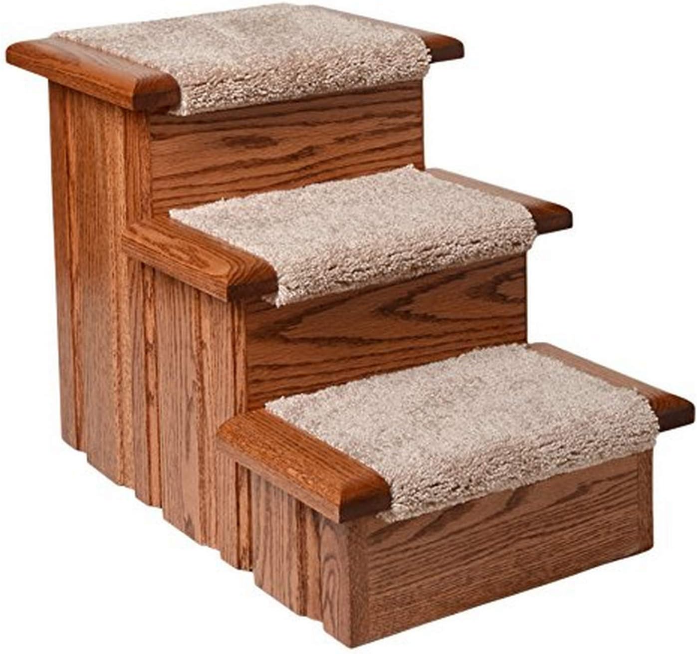 Premier Pet Steps Tall Raised Panel Dog Steps, Carpeted Tread with Stained Early American, 17-Inch