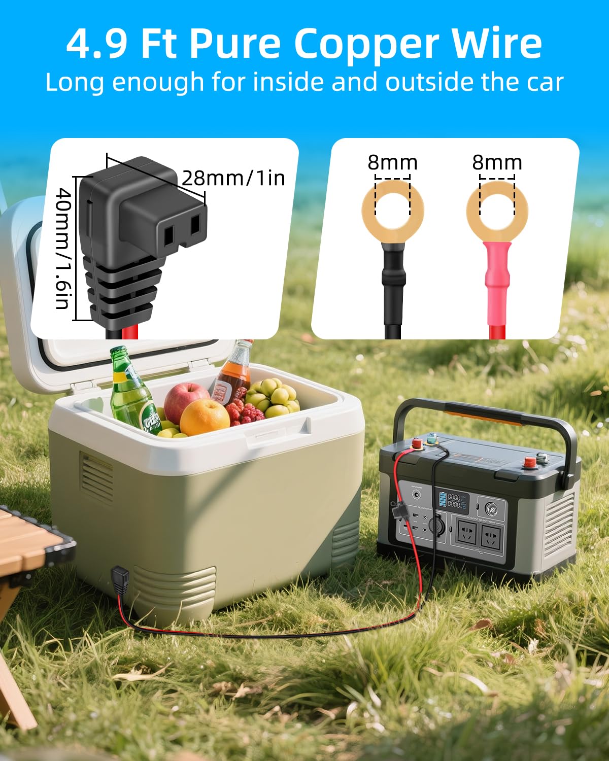 Cavo di alimentazione CC per frigorifero da veicolo 12V (1,5M/5FT)