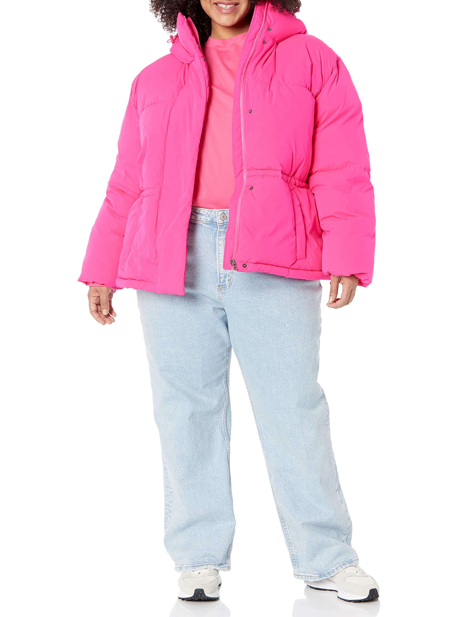 Amazon Essentials Mujer Chaqueta Acolchada Corta con Capucha y Cintura Ajustada (Disponible en Talla Grande)