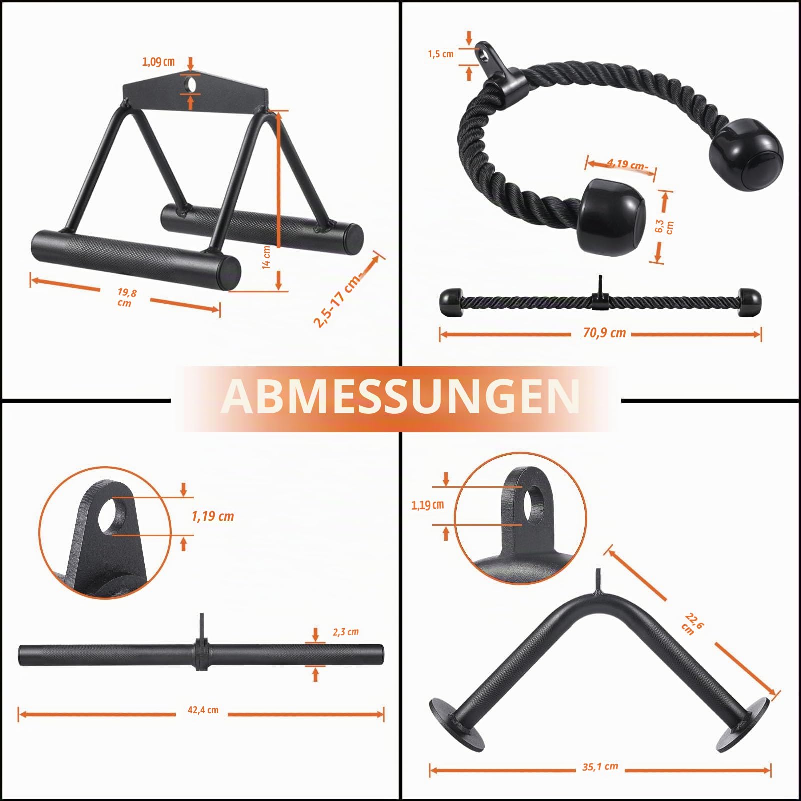 Workout Cable Machine Attachment for Home Gym, SERTT LAT Pulldown Attachments, Cable Accessories for Weight Training, Straight Bar, Tricep Rope, Double D Row Handle, V-Shaped Bar