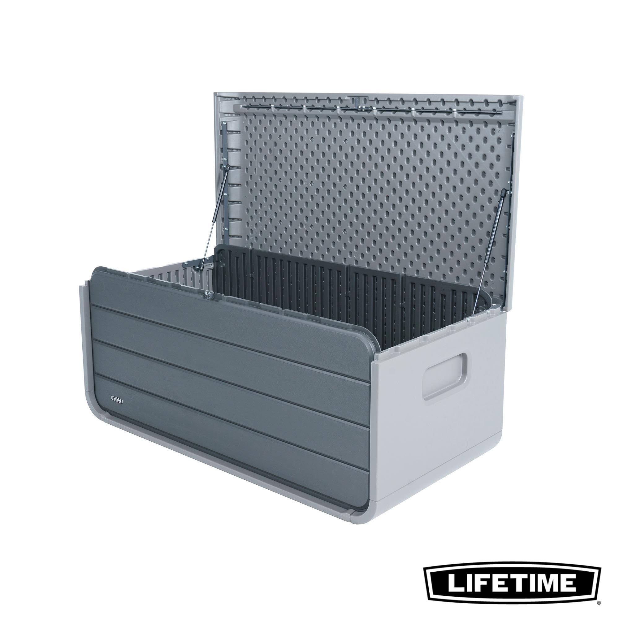 LIFETIME - Armario exterior impermeable, 147x72x64 cm, 515 litros, Arcón almacenamiento rectangular, Protección UV, Banco almacenaje, Baúl juguetes grande, Mueble terraza, Armarios de jardín (92313)