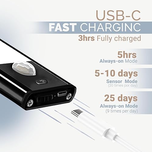 Miniatura 3 de Compuaddict - Luces LED para debajo del gabinete, recargable debajo del gabinete, iluminación para cocina, dormitorio, escalera, sensor de